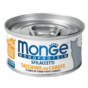 MONGE CAT MONOPROTEIN FLAKES TURKEY konservi kaķiem Tītars, burkāni 80g